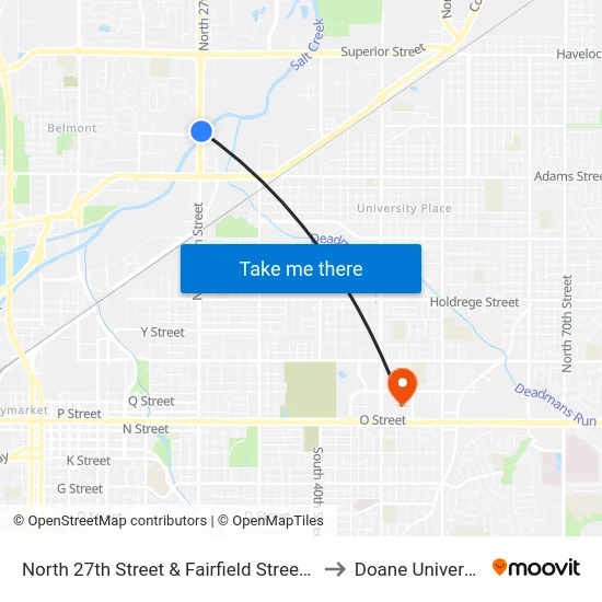 North 27th Street & Fairfield Street, NE to Doane University map