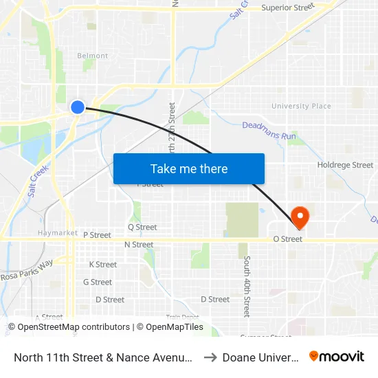 North 11th Street & Nance Avenue, NE to Doane University map