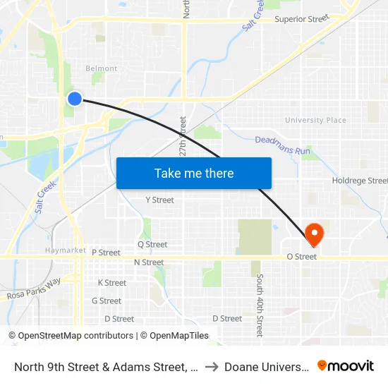 North 9th Street & Adams Street, Se to Doane University map