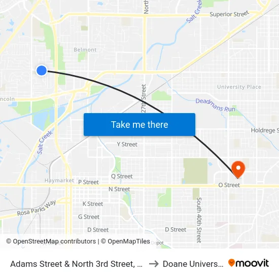 Adams Street & North 3rd Street, NW to Doane University map