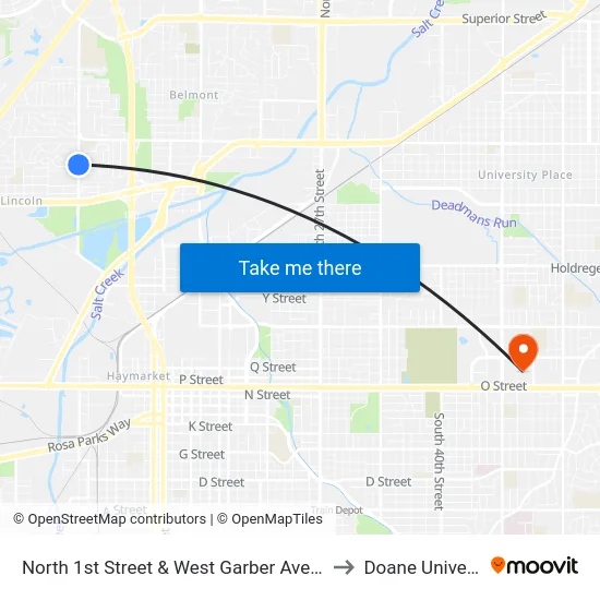North 1st Street & West Garber Avenue, SW to Doane University map