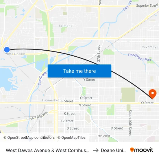 West Dawes Avenue & West Cornhusker Highway, NE to Doane University map