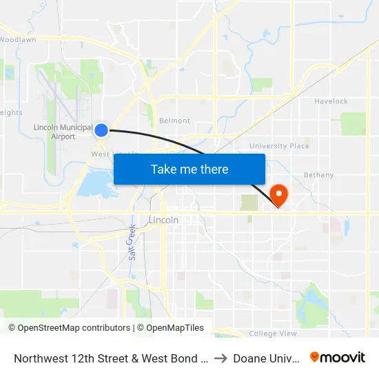 Northwest 12th Street & West Bond Street, NE to Doane University map