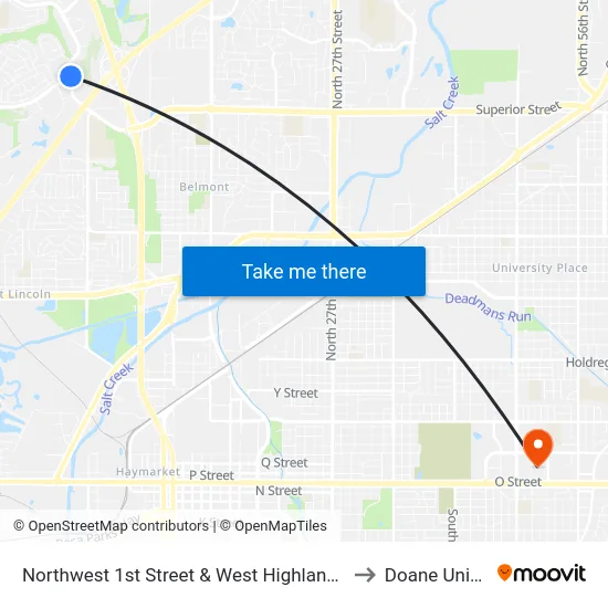 Northwest 1st Street & West Highland Boulevard, NE to Doane University map
