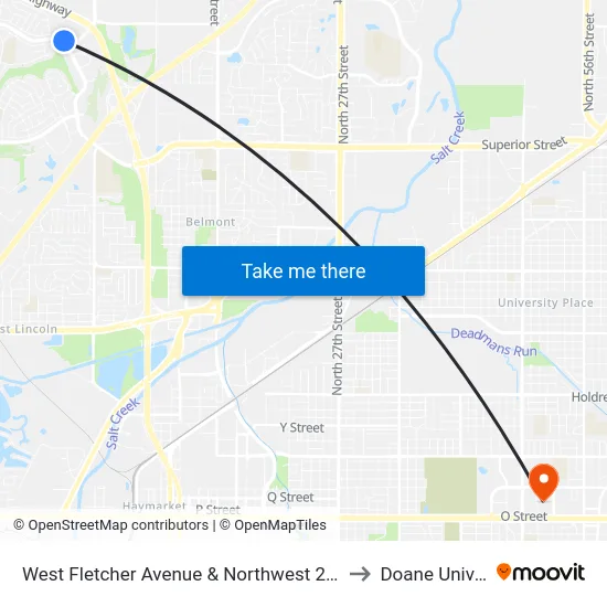 West Fletcher Avenue & Northwest 2nd Circle, NW to Doane University map