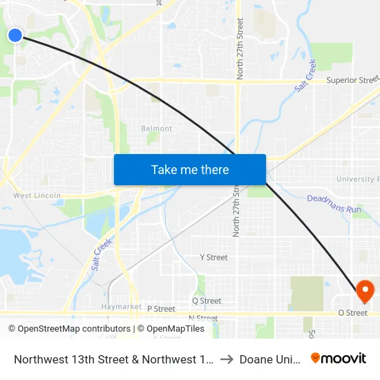 Northwest 13th Street & Northwest 10th Street, NW to Doane University map