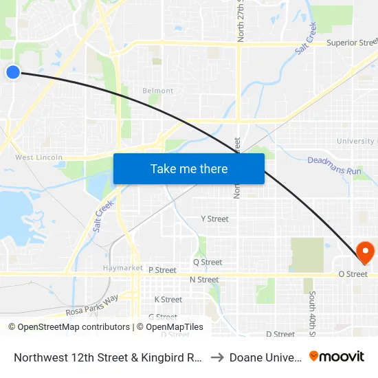 Northwest 12th Street & Kingbird Road, NW to Doane University map