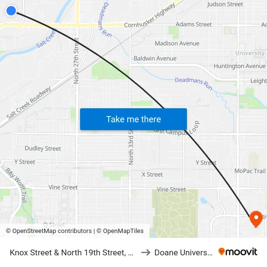 Knox Street & North 19th Street, SW to Doane University map