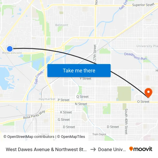 West Dawes Avenue & Northwest 8th Street, SW to Doane University map