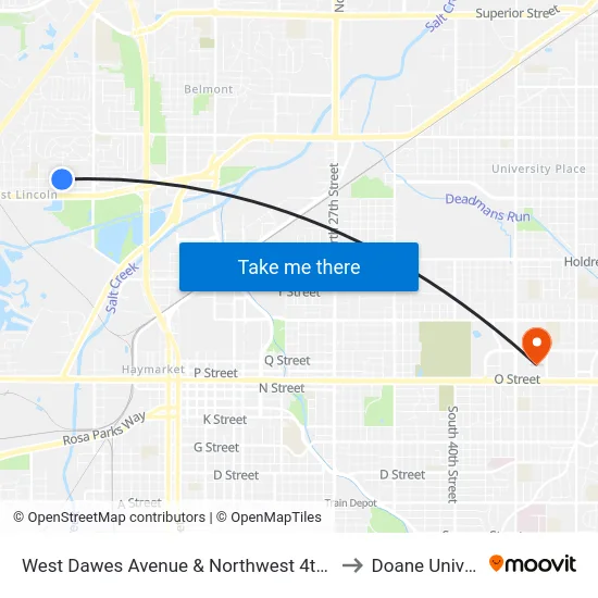 West Dawes Avenue & Northwest 4th Street, SW to Doane University map