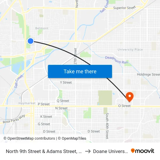 North 9th Street & Adams Street, SW to Doane University map