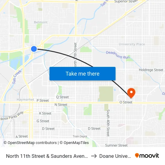 North 11th Street & Saunders Avenue, NW to Doane University map