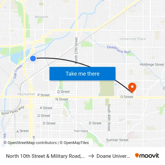 North 10th Street & Military Road, SW to Doane University map