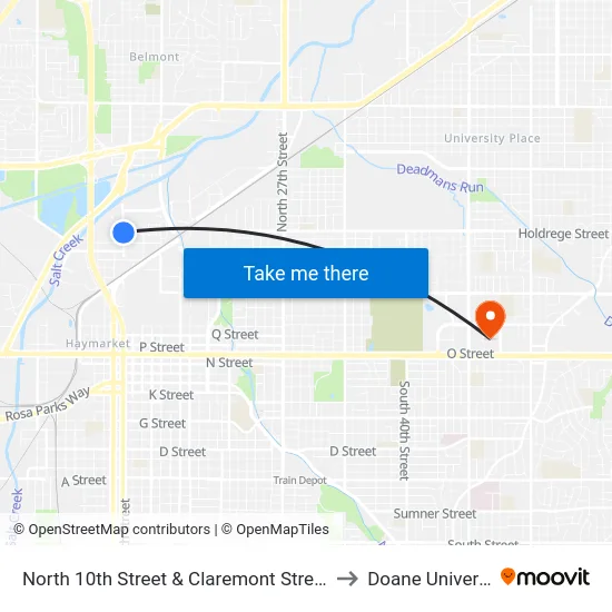 North 10th Street & Claremont Street, NW to Doane University map