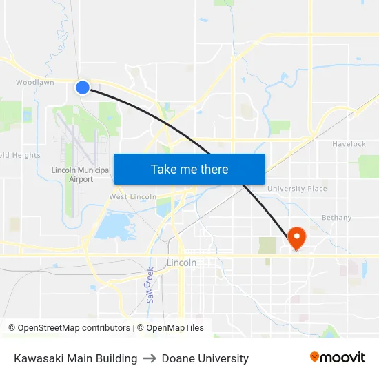 Kawasaki Main Building to Doane University map