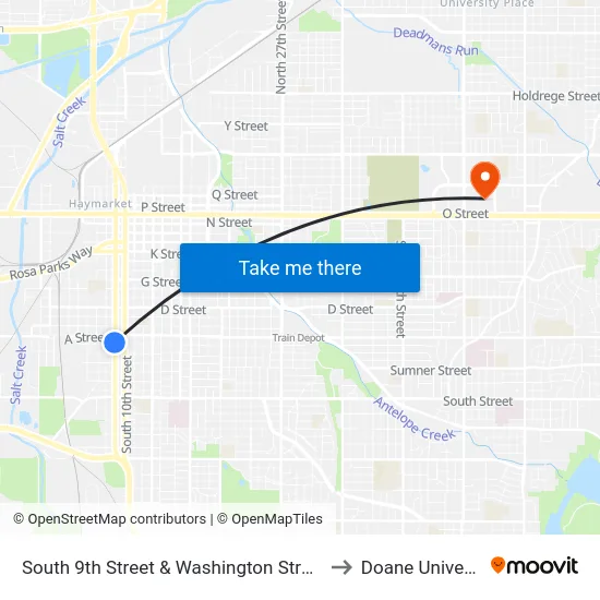 South 9th Street & Washington Street, NW to Doane University map
