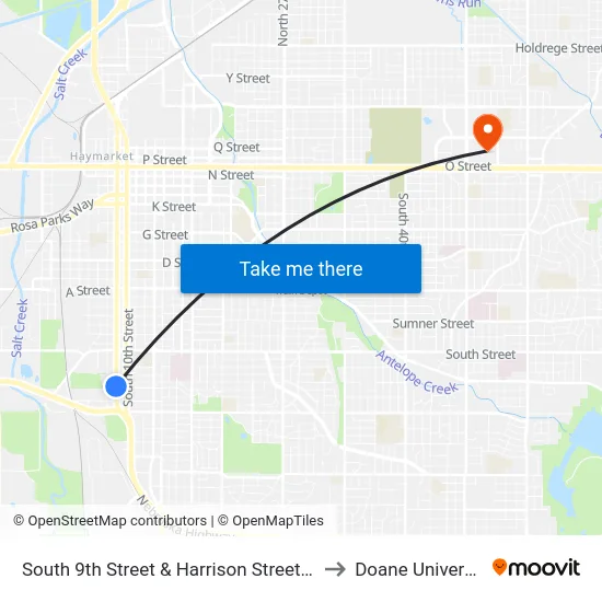 South 9th Street & Harrison Street, NW to Doane University map