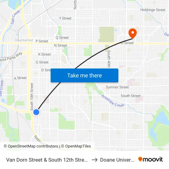 Van Dorn Street & South 12th Street, Se to Doane University map