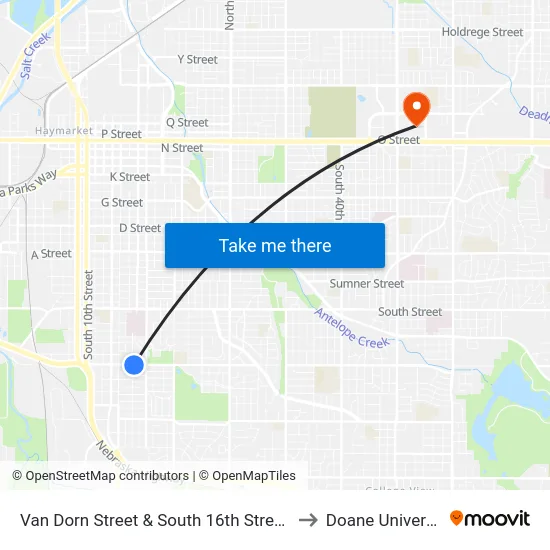 Van Dorn Street & South 16th Street, Se to Doane University map