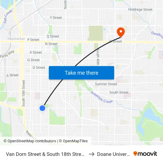 Van Dorn Street & South 18th Street, SW to Doane University map