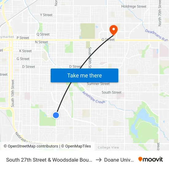 South 27th Street & Woodsdale Boulevard, NW to Doane University map