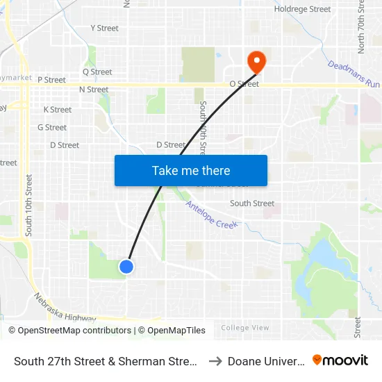 South 27th Street & Sherman Street, NW to Doane University map