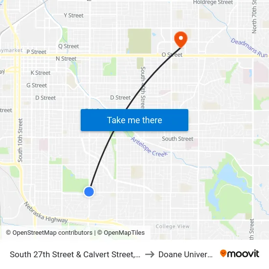South 27th Street & Calvert Street, NW to Doane University map
