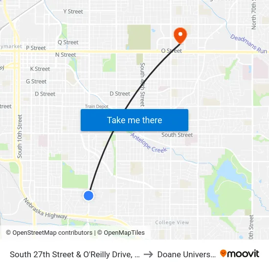 South 27th Street & O'Reilly Drive, SW to Doane University map