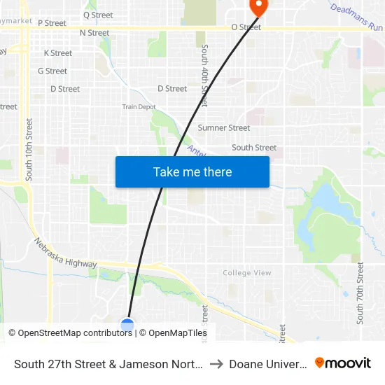 South 27th Street & Jameson North, SW to Doane University map