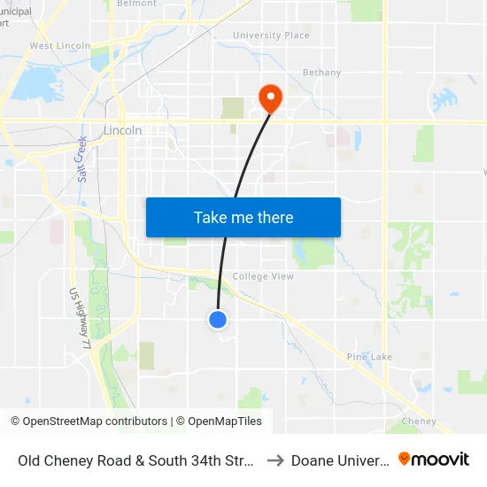 Old Cheney Road & South 34th Street, Se to Doane University map