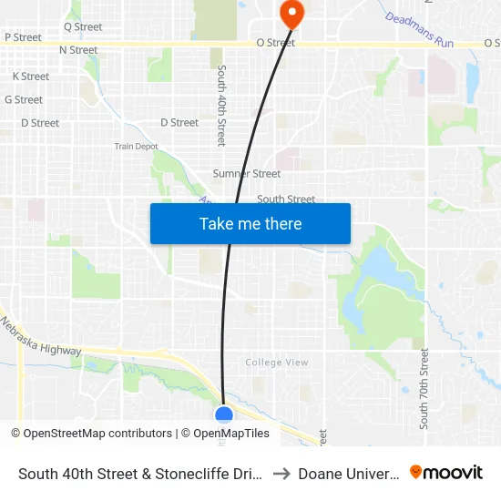South 40th Street & Stonecliffe Drive, Se to Doane University map