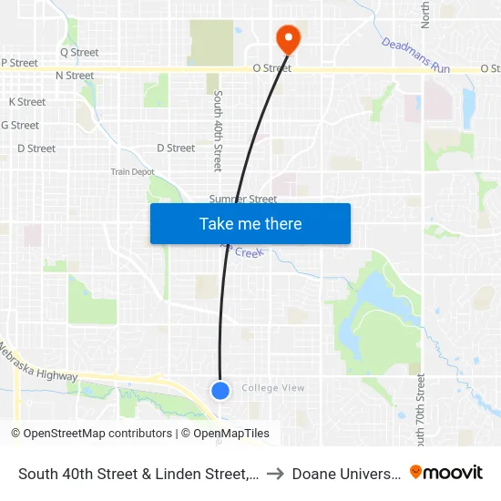 South 40th Street & Linden Street, Se to Doane University map
