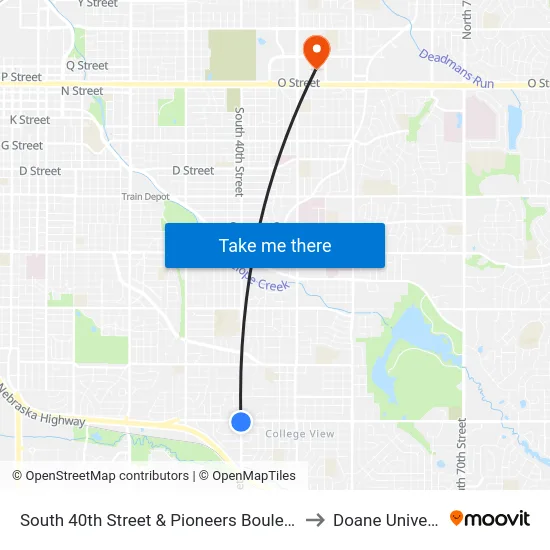 South 40th Street & Pioneers Boulevard, Se to Doane University map