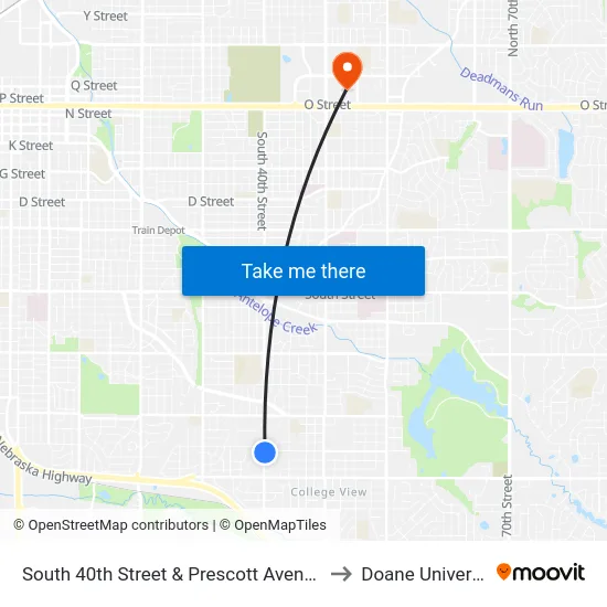 South 40th Street & Prescott Avenue, Se to Doane University map
