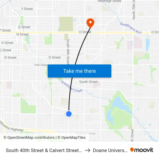 South 40th Street & Calvert Street, Se to Doane University map