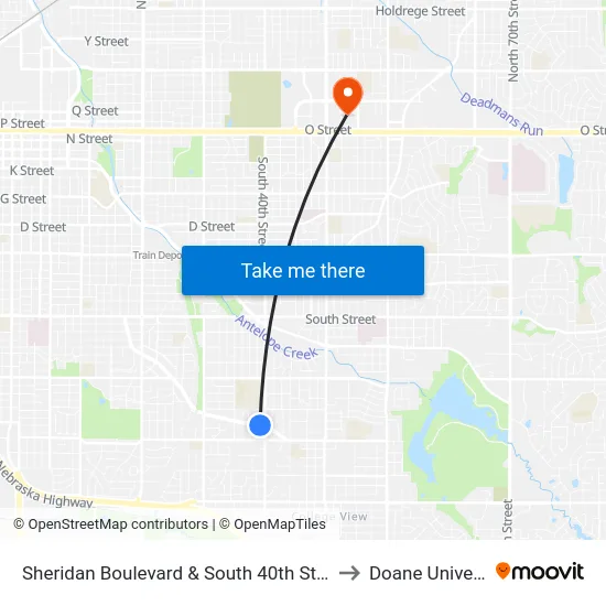 Sheridan Boulevard & South 40th Street, NW to Doane University map