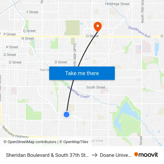 Sheridan Boulevard & South 37th Street, NW to Doane University map