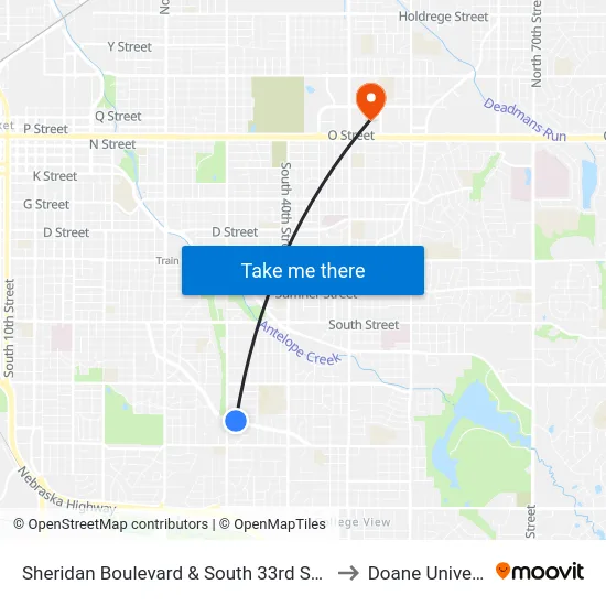 Sheridan Boulevard & South 33rd Street, NE to Doane University map