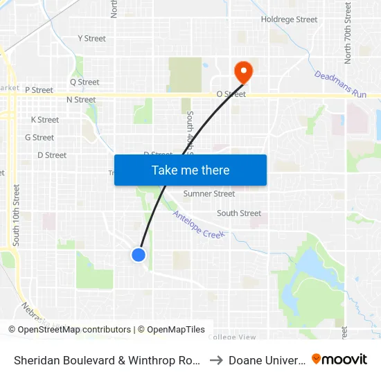 Sheridan Boulevard & Winthrop Road, NW to Doane University map