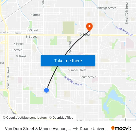 Van Dorn Street & Manse Avenue, NW to Doane University map