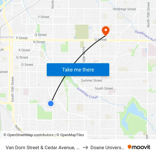 Van Dorn Street & Cedar Avenue, NE to Doane University map