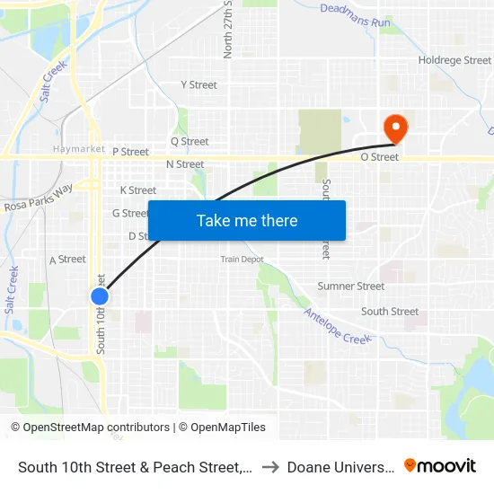 South 10th Street & Peach Street, Se to Doane University map