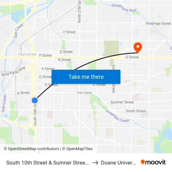 South 10th Street & Sumner Street, Se to Doane University map