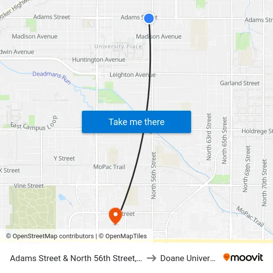 Adams Street & North 56th Street, SW to Doane University map