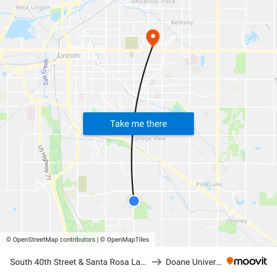 South 40th Street & Santa Rosa Lane, NE to Doane University map