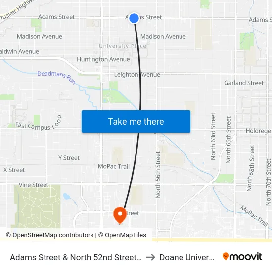 Adams Street & North 52nd Street, Se to Doane University map