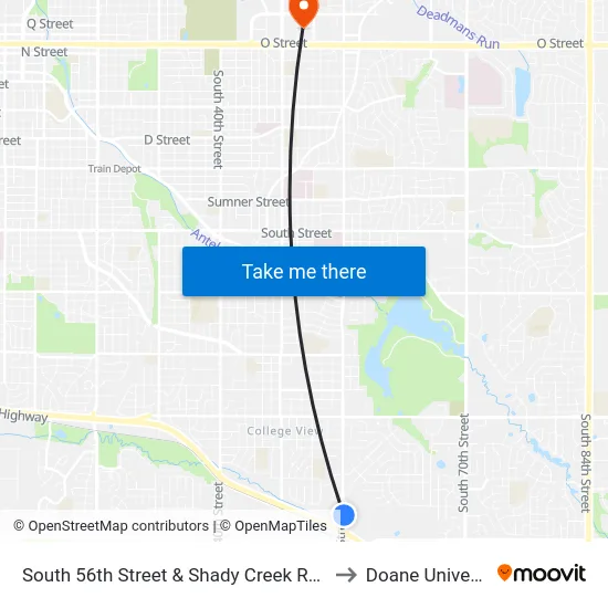 South 56th Street & Shady Creek Road, Se to Doane University map