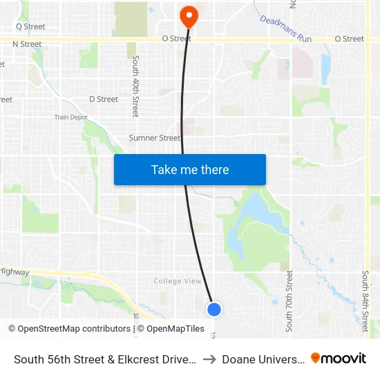 South 56th Street & Elkcrest Drive, Se to Doane University map