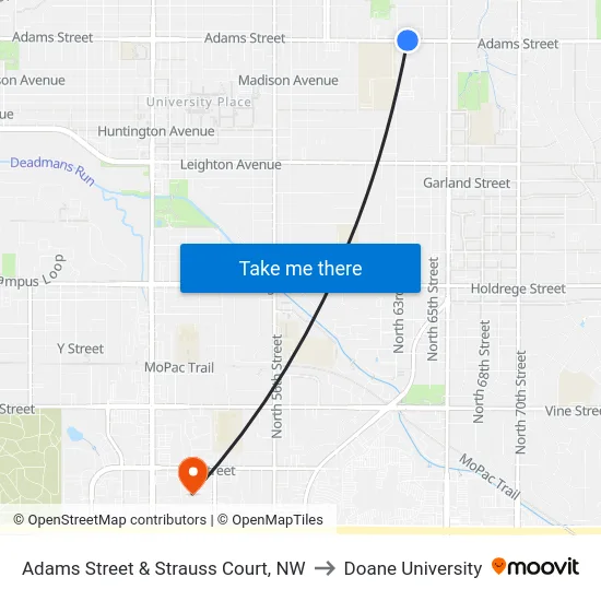 Adams Street & Strauss Court, NW to Doane University map