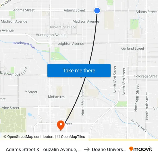 Adams Street & Touzalin Avenue, NE to Doane University map
